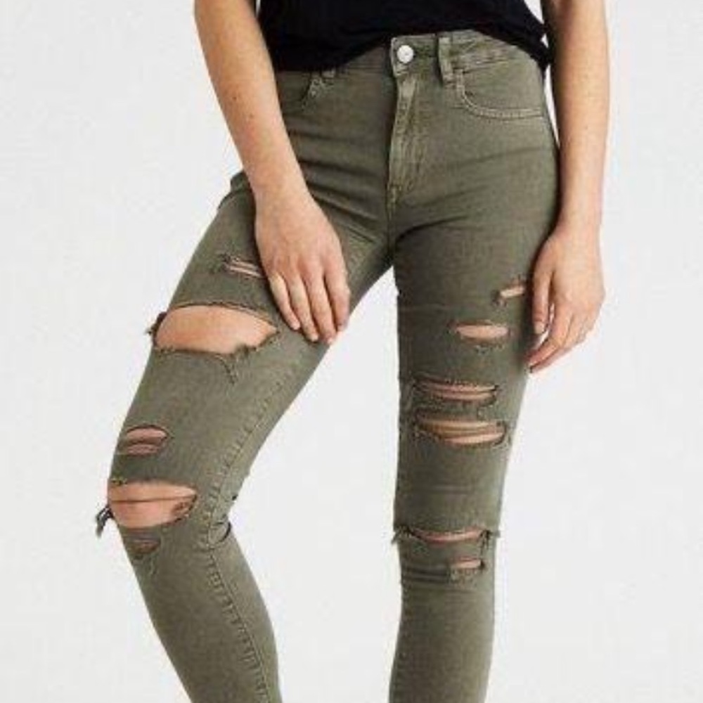 American Eagle Distressed Olive Jeans